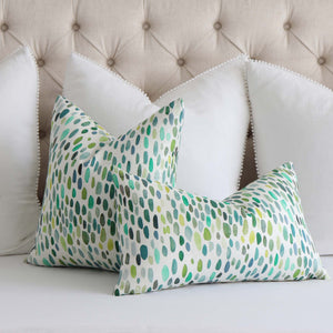 Scalamandre Jamboree Linen Grasshopper Green Hand Painted Brush Strokes Luxury Designer Decorative Throw Pillow Cover with White Euro Pillows