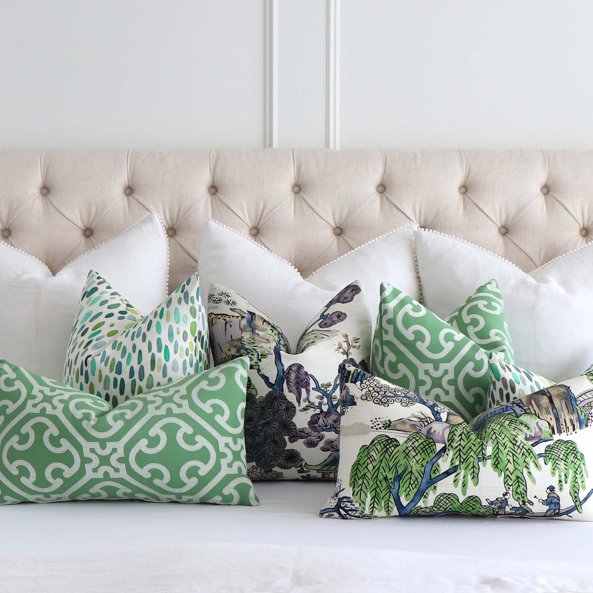 Scalamandre Jamboree Linen Grasshopper Green Hand Painted Brush Strokes Luxury Designer Decorative Throw Pillow Cover with Decorative Throw Pillow Coordinating Mix