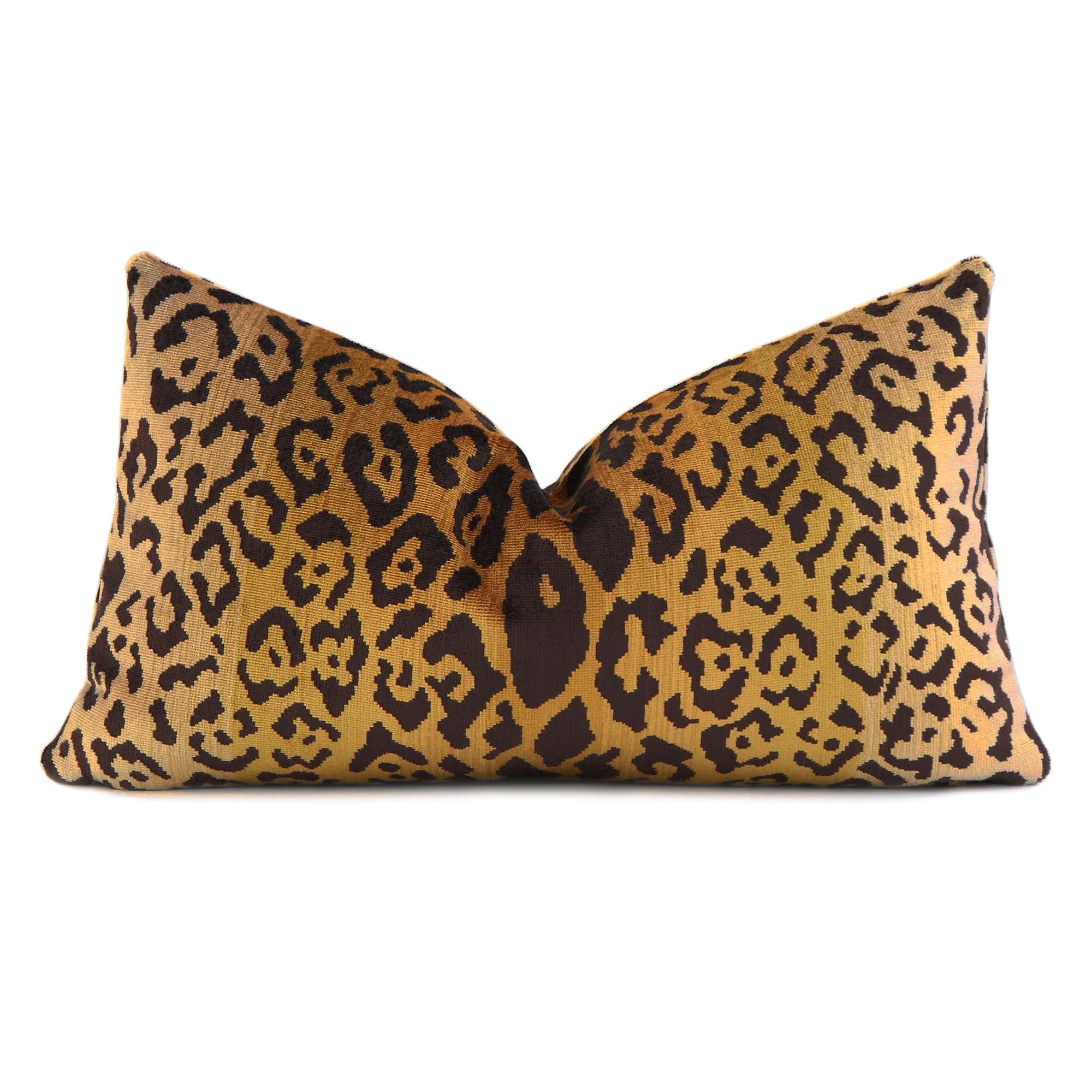 Scalamandre Leopardo Ivory Gold Black Silk Velvet Animal Skin Pattern Designer Lumbar Throw Pillow Cover