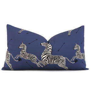 Scalamandre Zebras Petite Denim Blue Designer Animal Print Lumbar Throw Pillow Cover