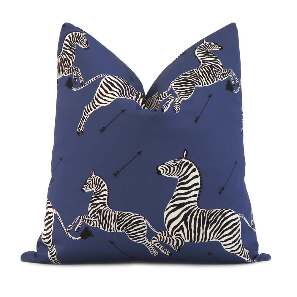 Scalamandre Zebras Petite Denim Blue Designer Animal Print Throw Pillow Cover