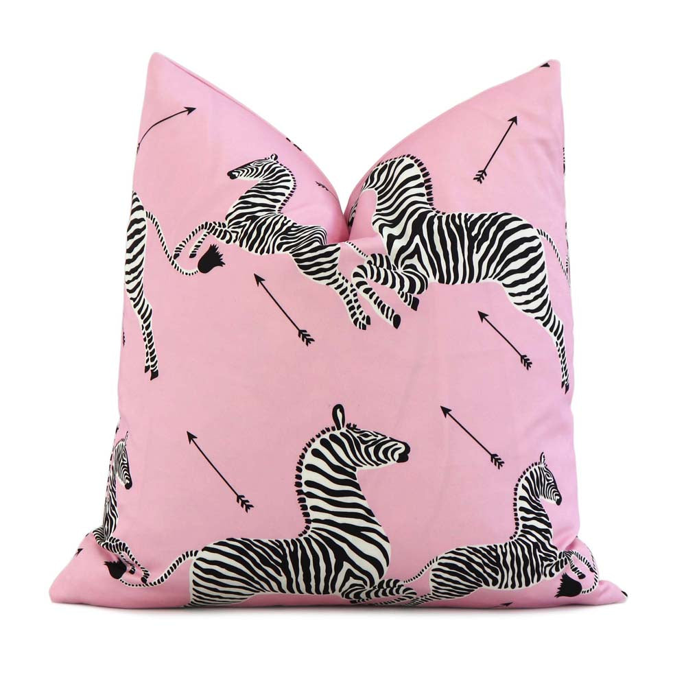 Scalamandre Zebras Petite Peony Pink Designer Animal Print Throw Pillow Cover