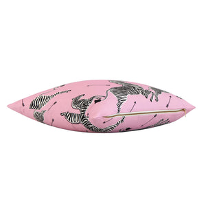 Scalamandre Zebras Petite Peony Pink Designer Animal Print Throw Pillow Cover with Exposed Brass Gold YKK Zipper