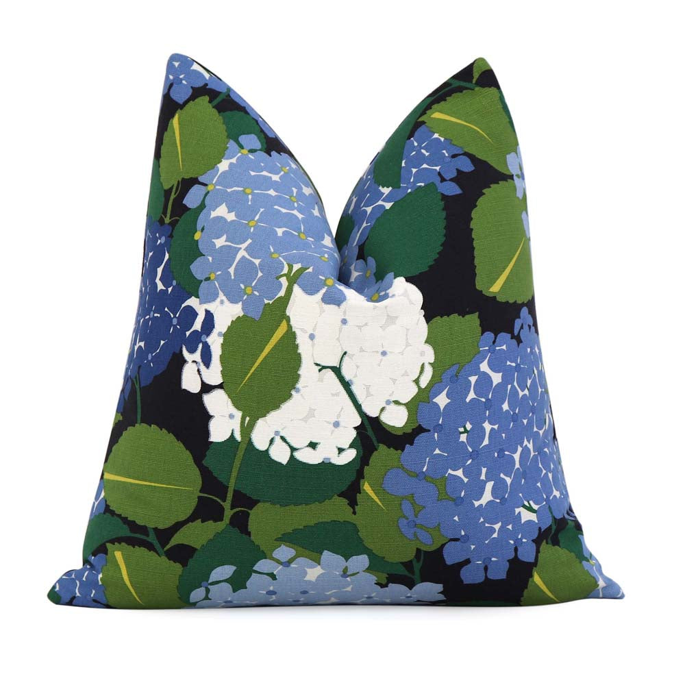 Schumacher Hydrangea Document Blue Floral Decorative Designer Throw Pillow Cover