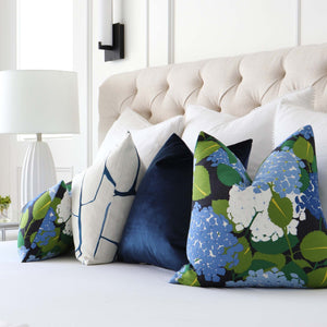 Schumacher Hydrangea Document Blue Floral Decorative Designer Throw Pillow Cover with Matching Pillow Set