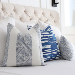 Thibaut Clipperton Stripe Navy and White Designer Luxury Linen Throw Pillow Cover with Matching Pillow Group