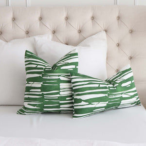 Thibaut Ischia Stripe Emerald Green and White Designer Throw  Pillow Cover with Matching White Euro Shams