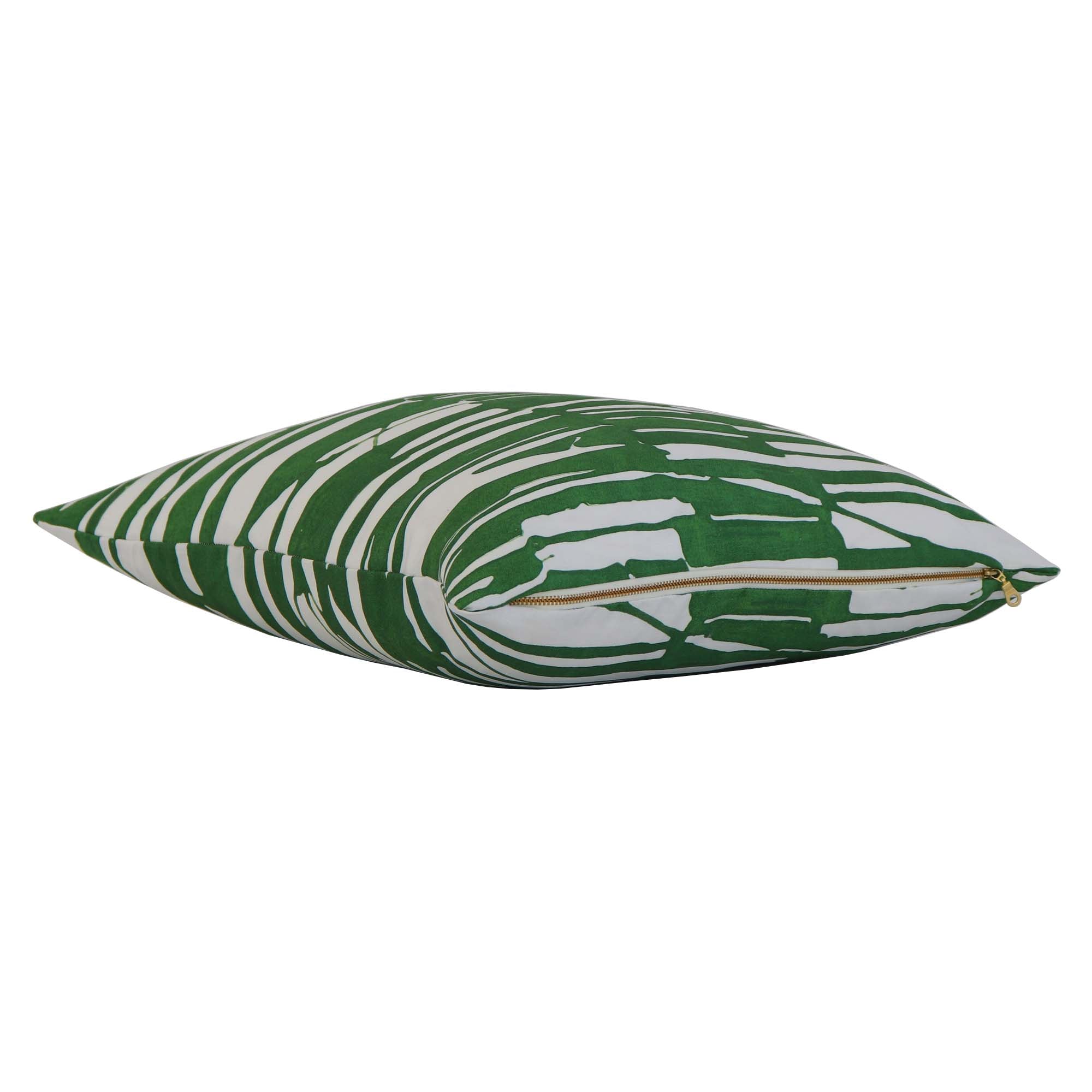 Thibaut Ischia Stripe Emerald Green and White Designer Throw  Pillow Cover with Exposed Brass Zipper